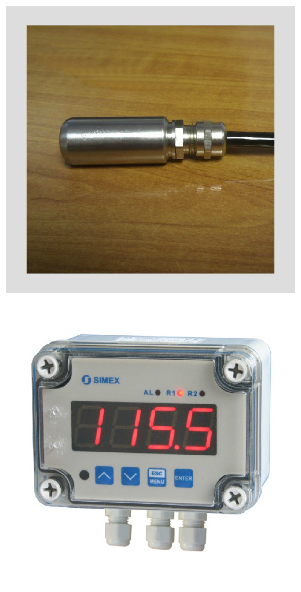 Sea water temperature probe and display for depth to 100 metres