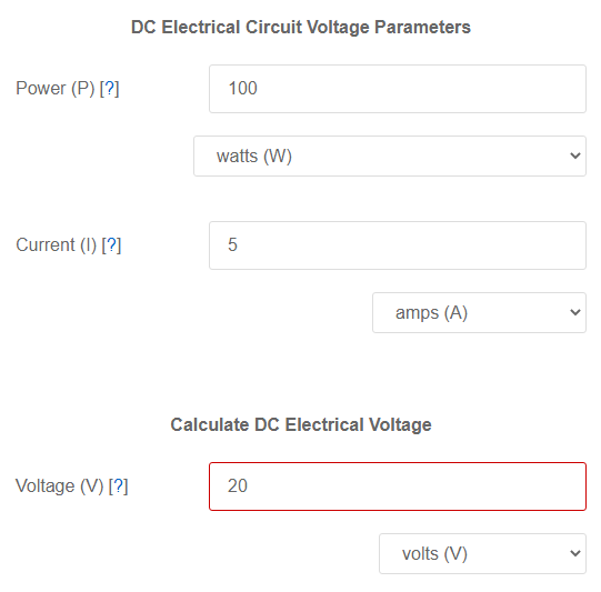 Power & Current to DC Voltage Calculator