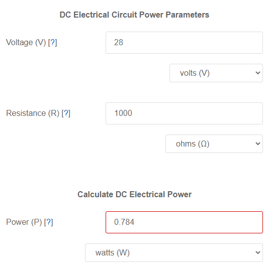 Voltage & Electrical Resistance to DC Power Calculator