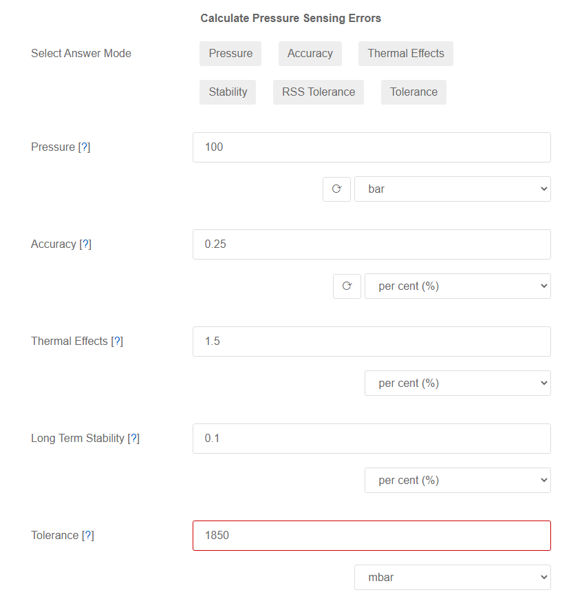 Pressure Sensing Errors Calculator
