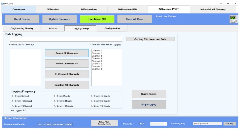 IWR-Port Configuration and Monitoring Software Logging Setup Display